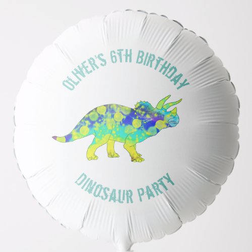 Boys Dinosaur Birthday Party Triceratops Teal Name Balloon