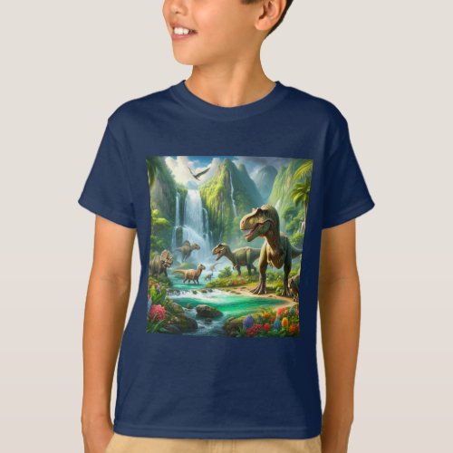 Boys Dinosaur Blue Crewneck  T_Shirt