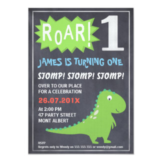 Boys Dinosaur Chalkboard 1st Birthday Invitation