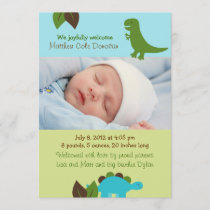 Boys Dinosaur Custom Photo Birth Announcement