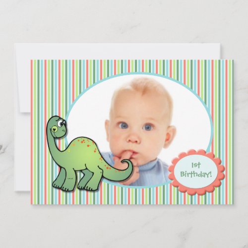 Boys Dinosaur First Birthday Party Invitation