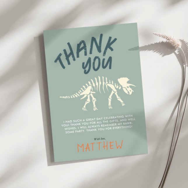 Boys Dinosaur Fossil Dig Birthday Thank You Card (Creator Uploaded)