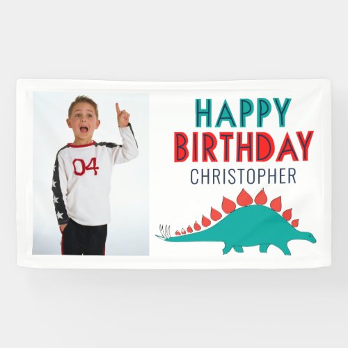 Boys Dinosaur Happy Birthday Party Photo Banner