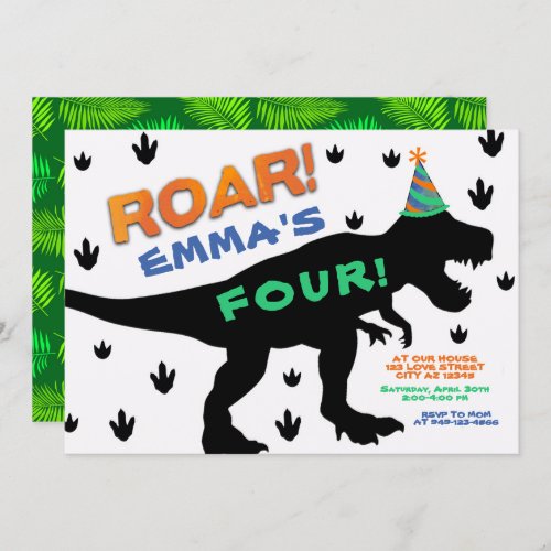 Boys Dinosaur Party Hat Birthday Invitation