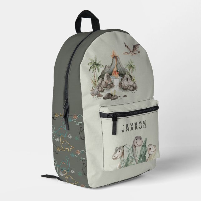 Boy's Dinosaur Personalized Printed Backpack (Back Corner Left)