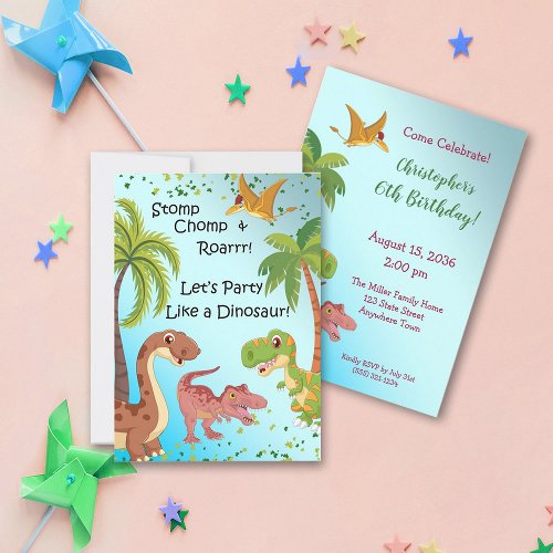 Boys Dinosaur T_Rex Jungle Birthday Invitation