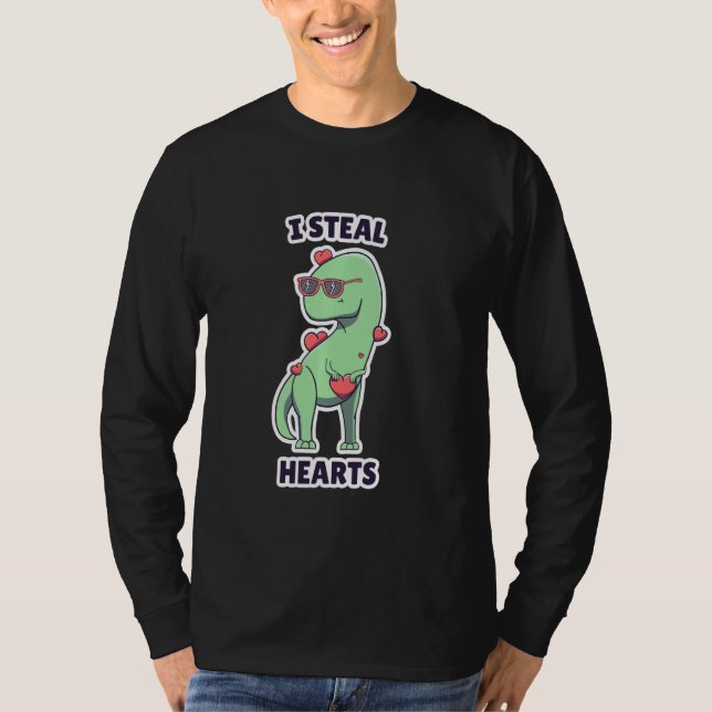 Boys Dinosaur T Rex Valentines Day Kids I Steal He T-Shirt (Front)