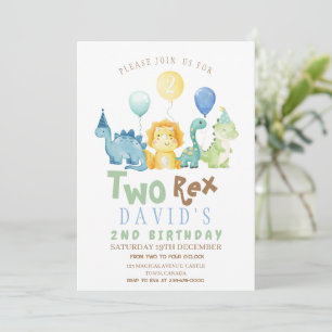 Boys Dinosaurs Birthday Watercolor  Invitation