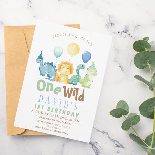 Boys Dinosaurs First Birthday Watercolor Invitation
