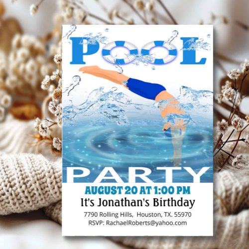 Boys Diving Pool Party Invitation