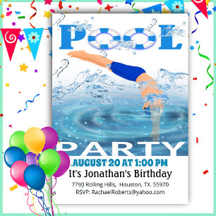 Boys Diving Pool Party Invitation