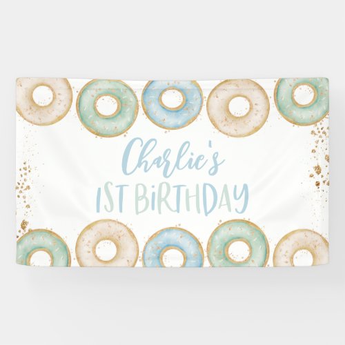 Boys Donut 1st Birthday Party Banner Backdrop