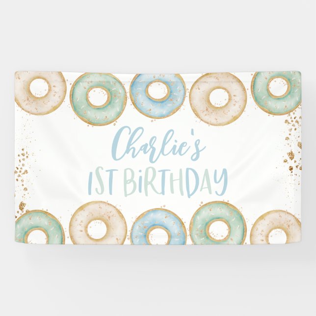 Boy's Donut 1st Birthday Party Banner Backdrop (Horizontal)