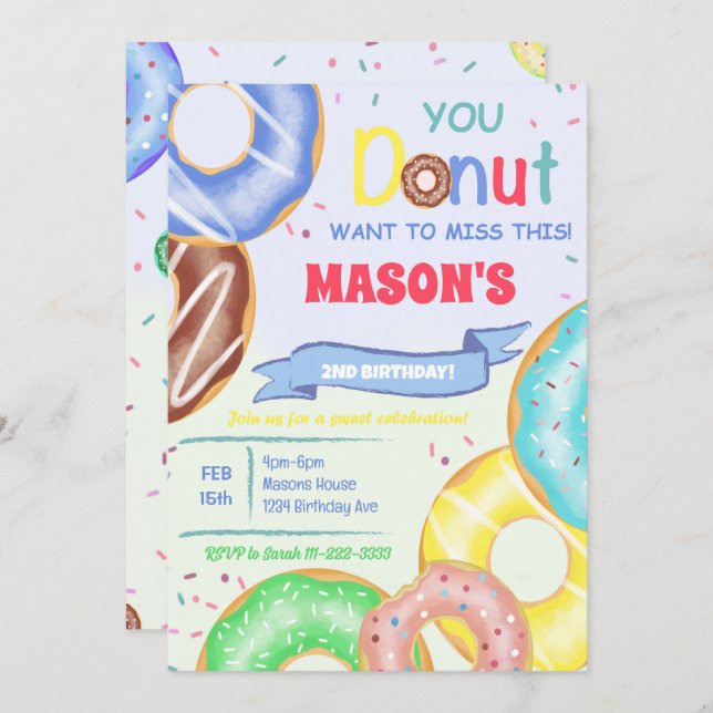 Boys Donuts Birthday Party Invitation (Front/Back)