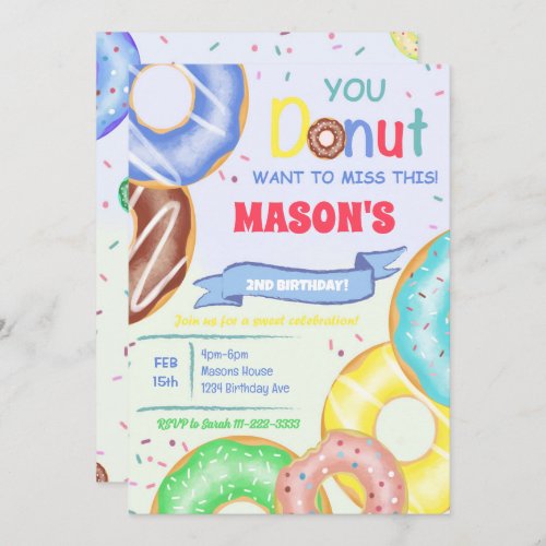 Boys Donuts Birthday Party Invitation