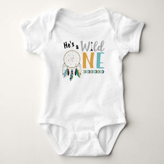 Boys Dreamcatcher Wild ONE 1st Birthday Outfit Baby Bodysuit (Front)