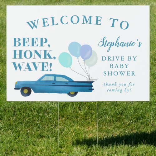 Boys Drive By Baby Shower Blue Vintage Car Sign