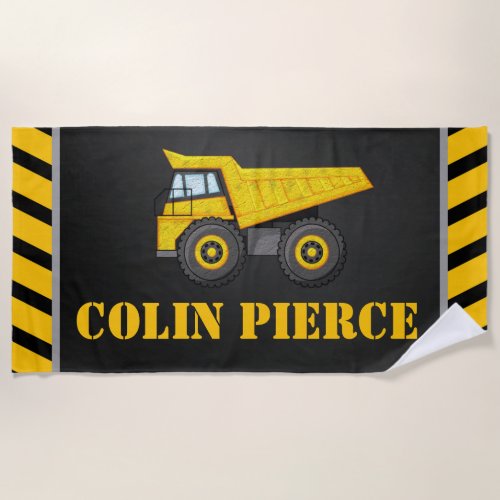 Boys Dump Truck Personalized Beach Towel