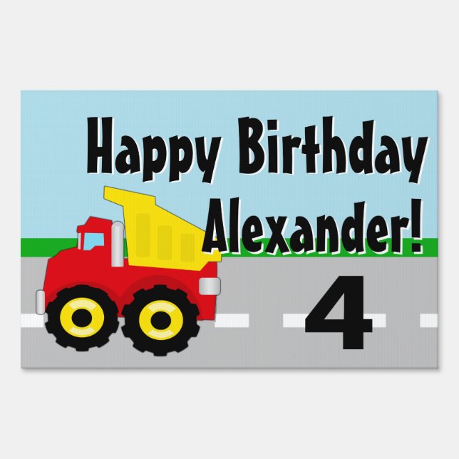 Boys Dumptruck Construction Birthday Sign (Front)