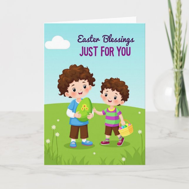 Boys Easter Joy Decorative Oval Card (Front)