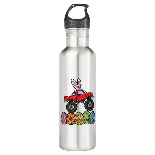 Boys Easter Monster Truck Happy Easter Day Eggs To Stainless Steel Water Bottle (Front)