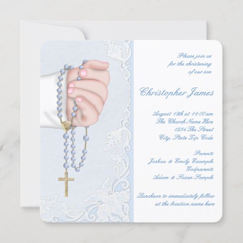 Boys Blue Rosary Christening Invitations