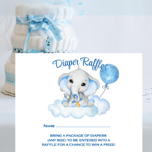 Boys Elephant Baby Shower Diaper Raffle Card