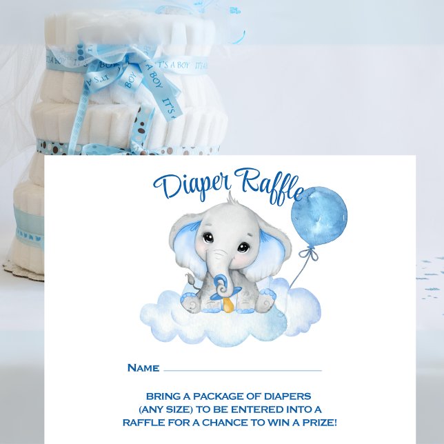 Boys Elephant Baby Shower Diaper Raffle Card (Creator Uploaded)