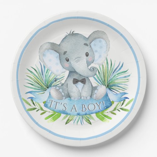 Boys Elephant Baby Shower Paper Plates