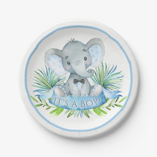 Boys Elephant Baby Shower Paper Plates