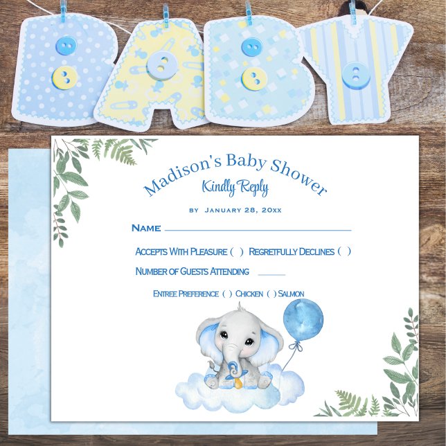 Boy's Elephant Baby Shower Response Card (Creator Uploaded)
