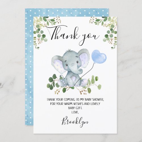 Boys Elephant Baby Shower Thank You Card