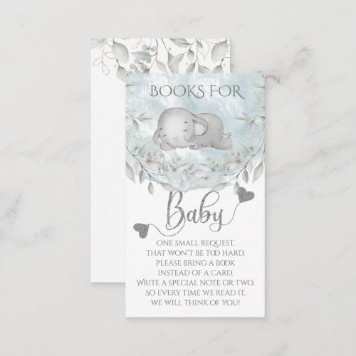 Boys Elephant greenery Baby Shower bring a books Enclosure Card