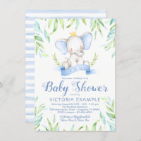 Boys Elephant Prince Baby Shower Invitations