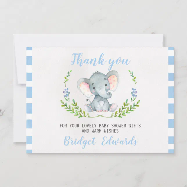 Boys Elephant Thank You Baby Shower Card | Zazzle