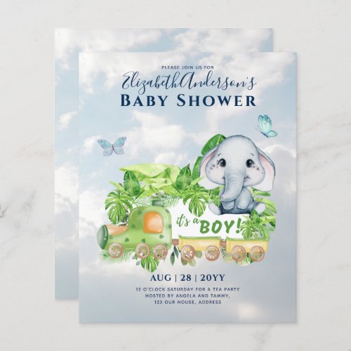 Boys Elephant Watercolor Baby Shower Invitation