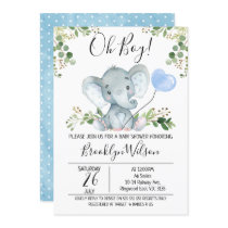 Boy's Elephant Watercolor Baby Shower Invitation Boy's Elephant Watercolor Baby Shower Invitation