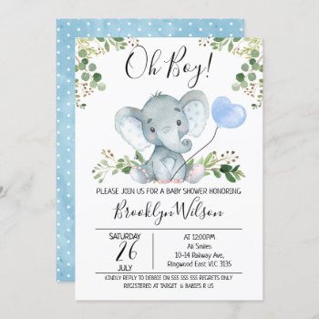 Boy's Elephant Watercolor Baby Shower Invitation by figtreedesign at Zazzle