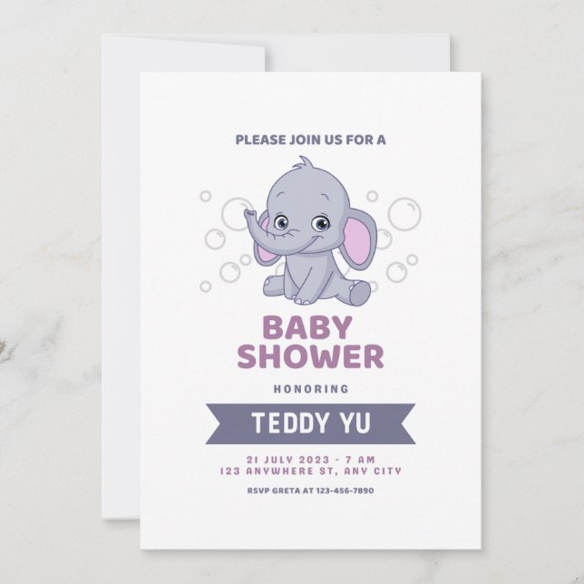 Boy's Elephant Watercolor Baby Shower Invitation (Front)