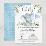 Boy's Elephant Watercolor Baby Shower Invitation