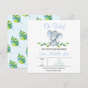 Boy's Elephant Watercolor Baby Shower Invitation
