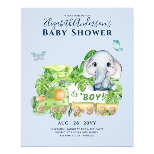 Boys Elephant Watercolor Baby Shower Invitation Flyer