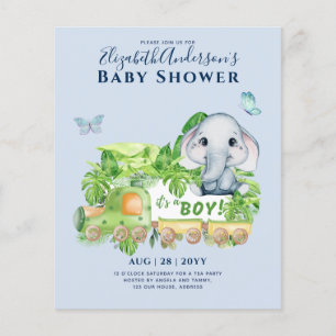 Boys Elephant Watercolor Baby Shower Invitation Flyer