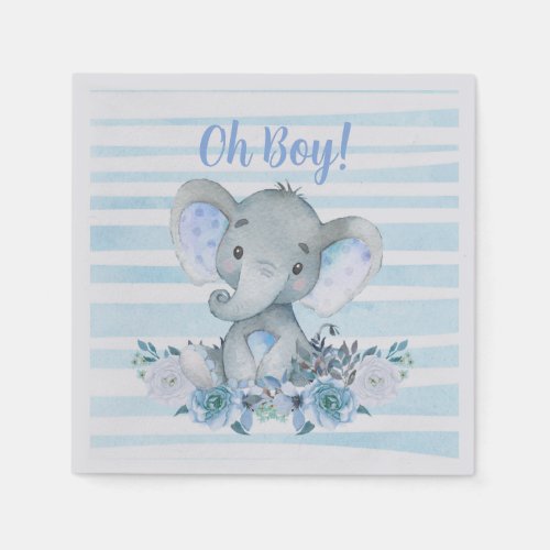 boys Elephant Watercolor Baby Shower napkins