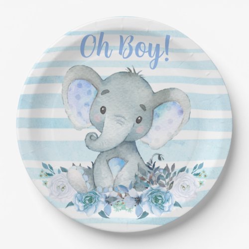 boys Elephant Watercolor Baby Shower napkins Paper Plates
