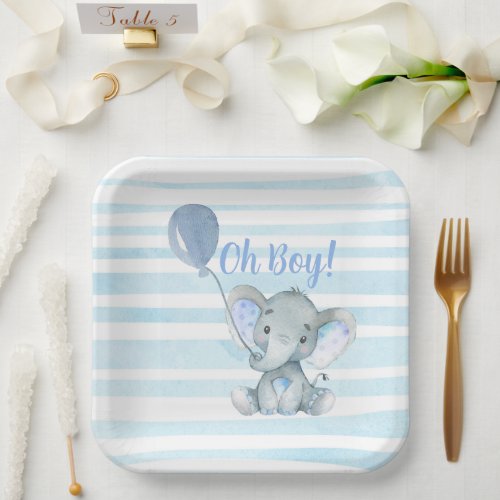 boys Elephant Watercolor Baby Shower plates