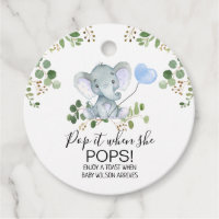 Boy's Elephant Watercolor Baby Shower Pop It Favor Tags