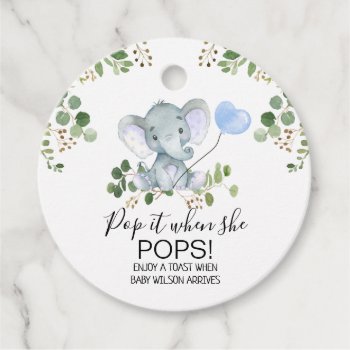 Boy's Elephant Watercolor Baby Shower Pop It Favor Tags by figtreedesign at Zazzle