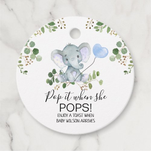 Boys Elephant Watercolor Baby Shower Pop It Favor Tags