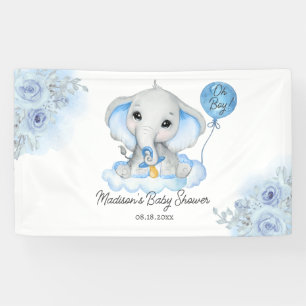 Boy's Elephant Watercolor Floral Baby Shower Banner